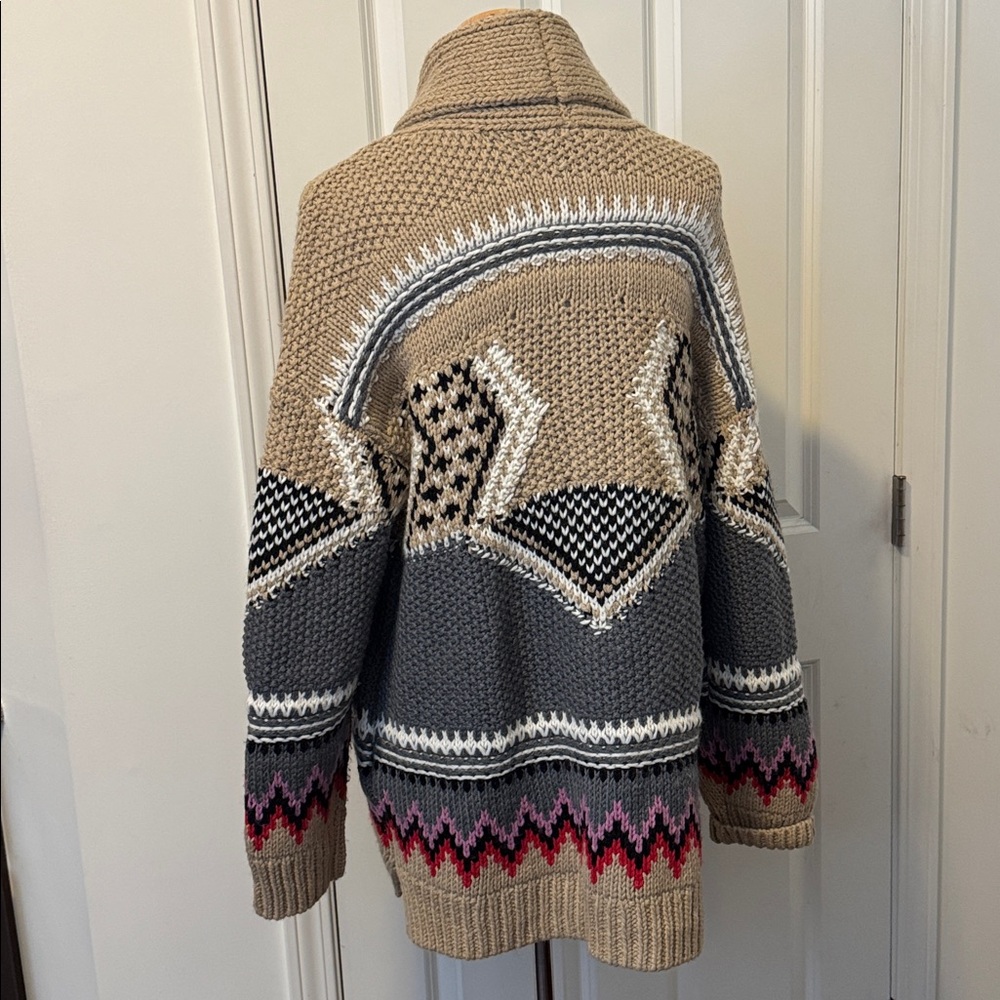 Lucky Brand Tan and Gray Patterned Cardigan, Sz L, Like New - Picture 10 of 13